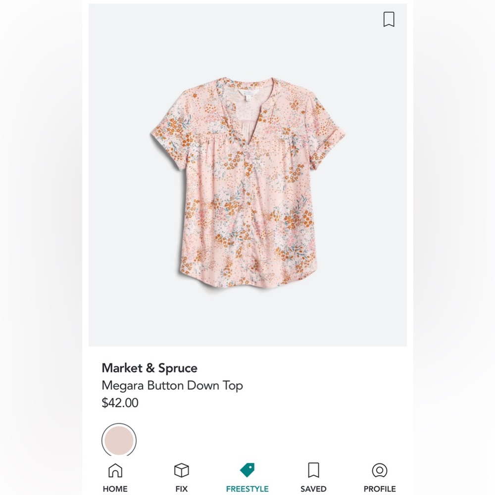 Market & Spruce light pink button down blouse with small flowers; M;